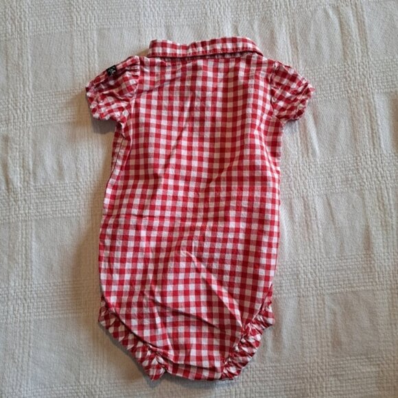 Carhartt girls size 3 months red & white gingham bodysuit - Picture 3 of 4